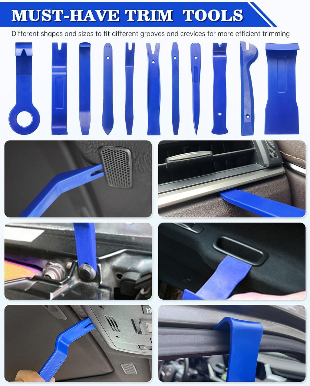 19Pcs Trim Removal Tool, Car Panel Dashboard Door Audio Trim Removal Tool Kit, Auto Clip Pliers Fastener Remover Set, Plastic Pry Tool, Automotive Upholstery Removal Kit