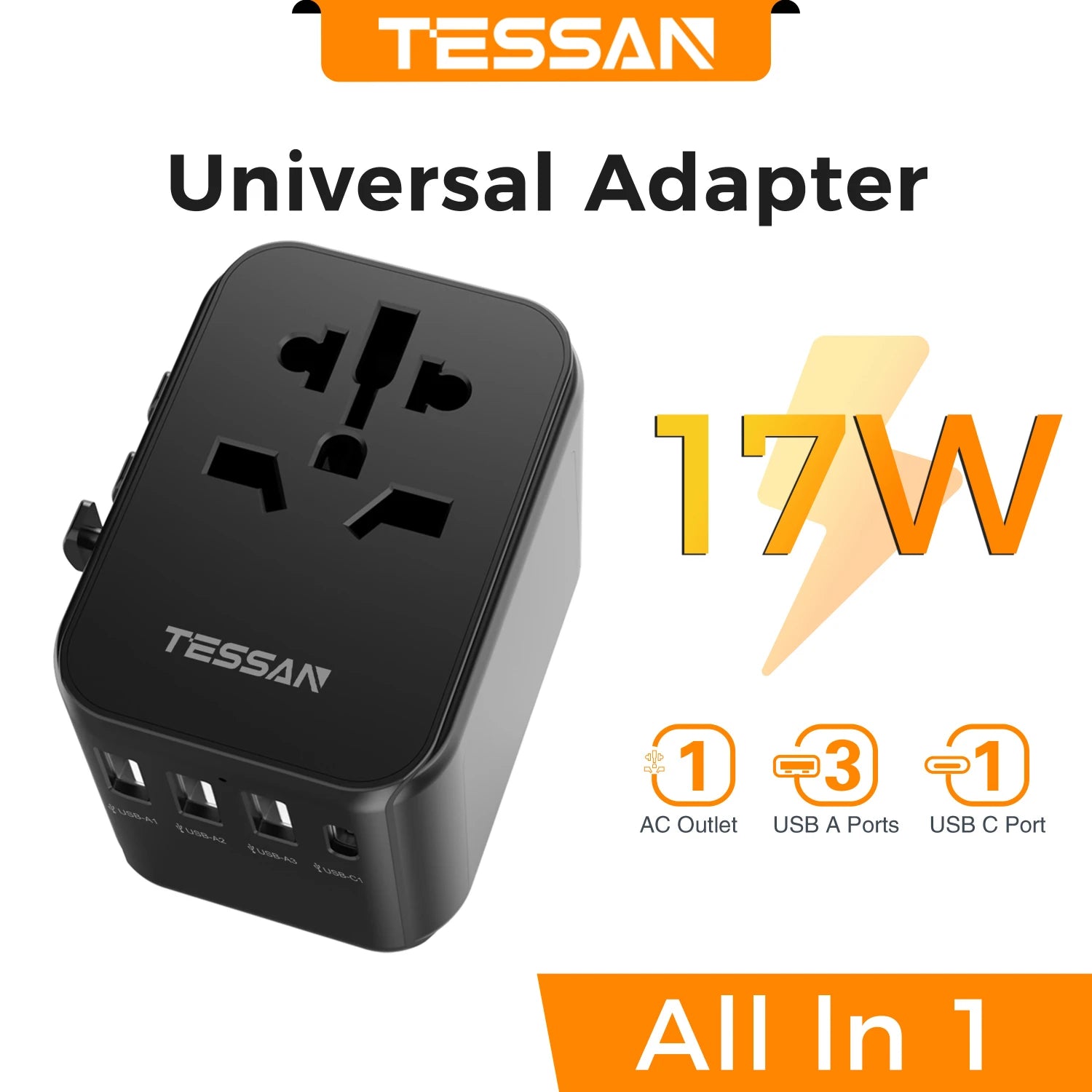65W Gan Universal Travel Adapter Worldwide with USB and Type C Fast Charging Power Adapter EU/UK/USA/AUS Plug for Travel