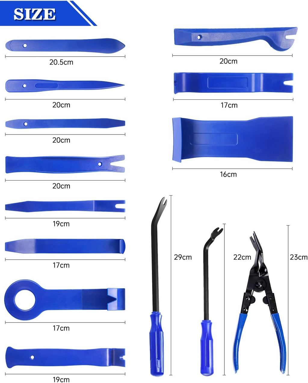 19Pcs Trim Removal Tool, Car Panel Dashboard Door Audio Trim Removal Tool Kit, Auto Clip Pliers Fastener Remover Set, Plastic Pry Tool, Automotive Upholstery Removal Kit