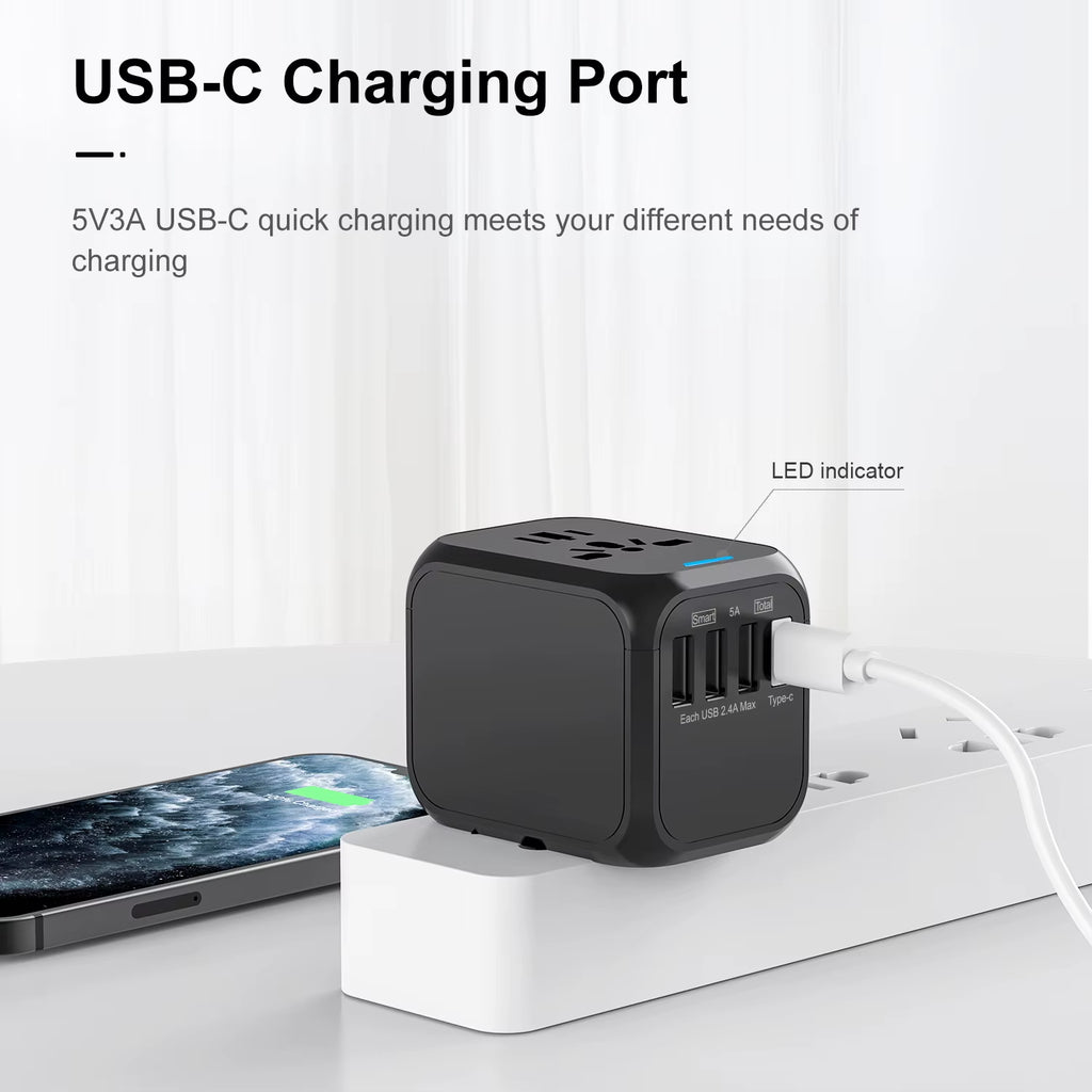 Universal Travel Adapter 3 USB 1 Type-C Port Fast Charging International Plug Adapter for EU UK US Australia Power Charger
