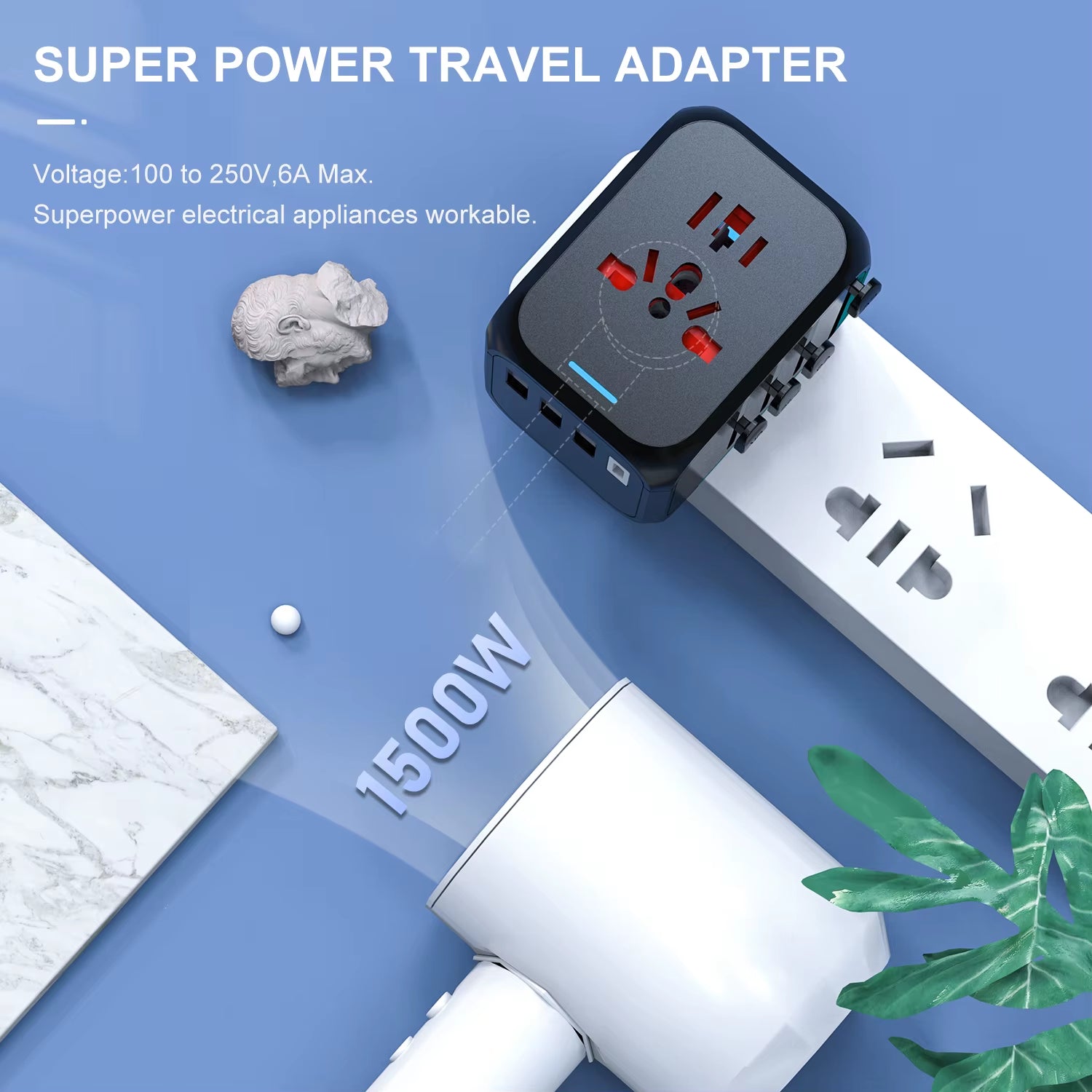 Universal Travel Adapter 3 USB 1 Type-C Port Fast Charging International Plug Adapter for EU UK US Australia Power Charger