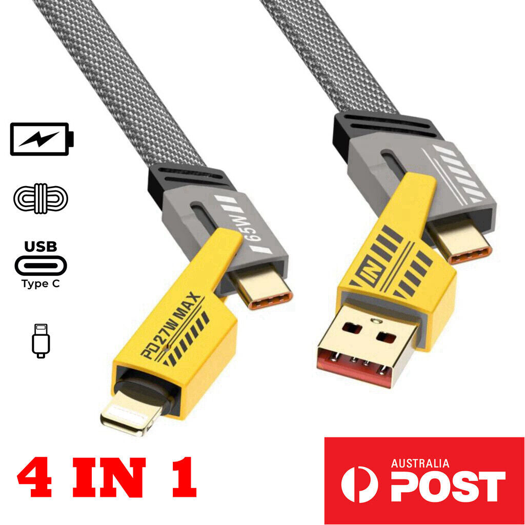 4 in 1 USB a to Type C Metal Charging Cable Data Cord Charger for Samsung Iphone