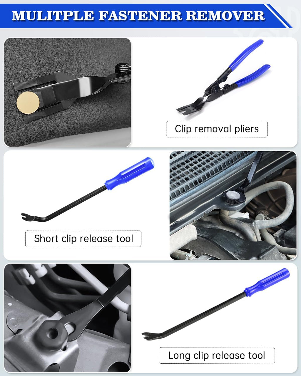 19Pcs Trim Removal Tool, Car Panel Dashboard Door Audio Trim Removal Tool Kit, Auto Clip Pliers Fastener Remover Set, Plastic Pry Tool, Automotive Upholstery Removal Kit