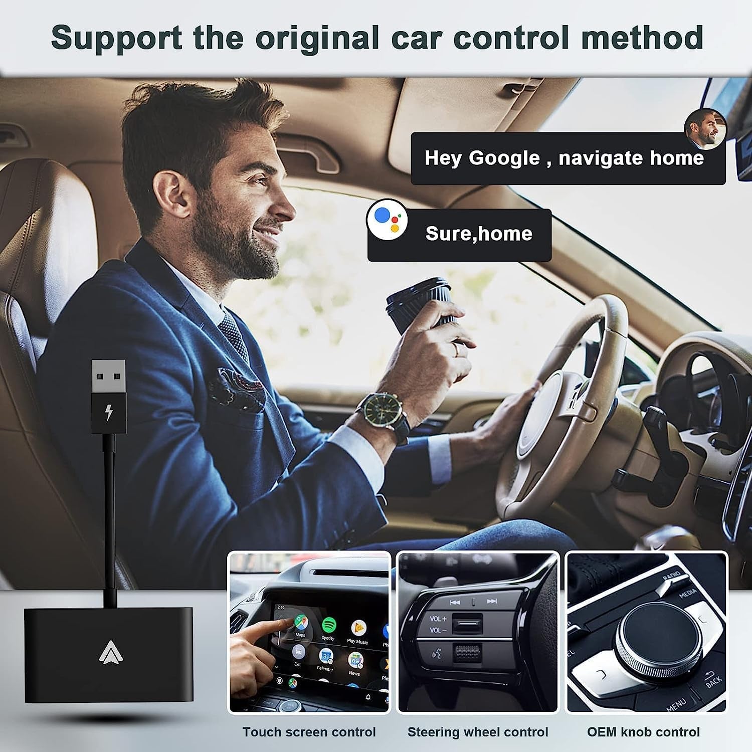 Plug & Play Wireless Carplay Adapter for Android: Convert OEM Wired Carplay Cars to Wireless, Support Online Updates, Compatible with Cars from 2015 Onward