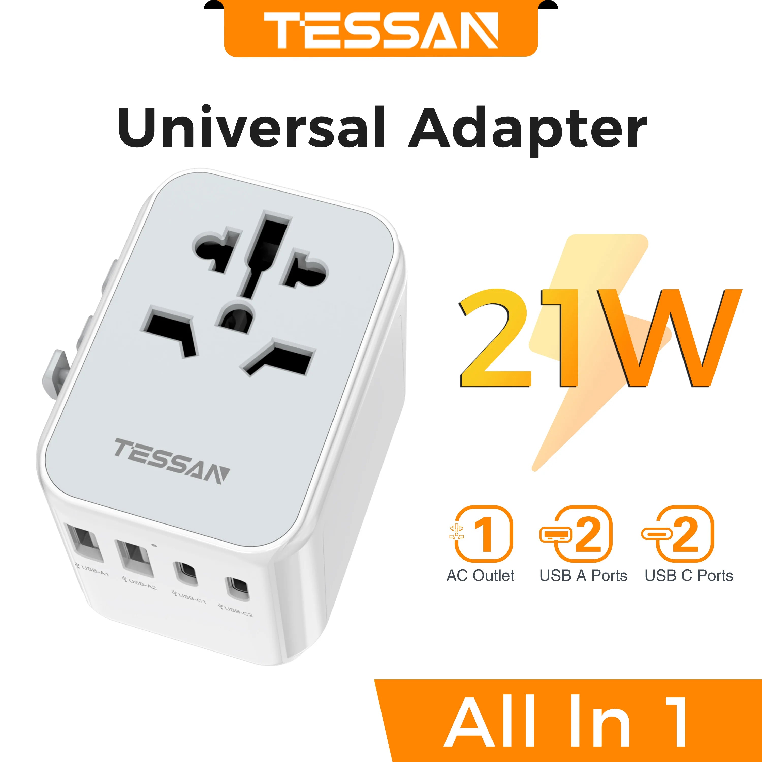 65W Gan Universal Travel Adapter Worldwide with USB and Type C Fast Charging Power Adapter EU/UK/USA/AUS Plug for Travel