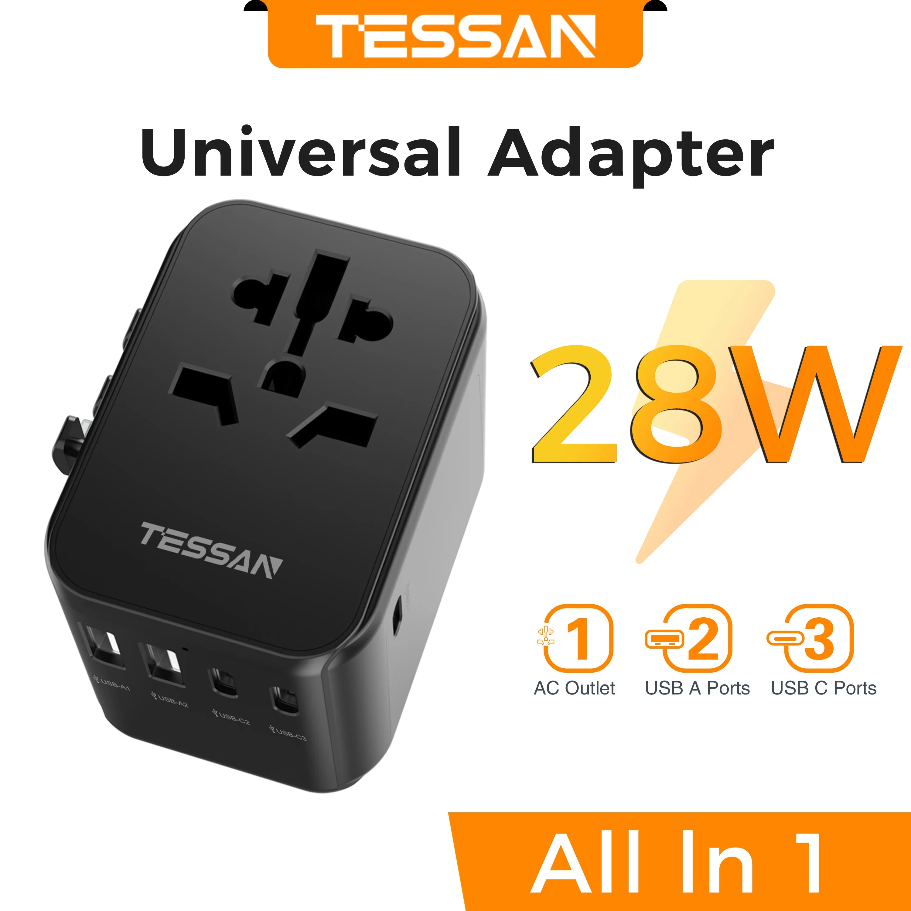 65W Gan Universal Travel Adapter Worldwide with USB and Type C Fast Charging Power Adapter EU/UK/USA/AUS Plug for Travel