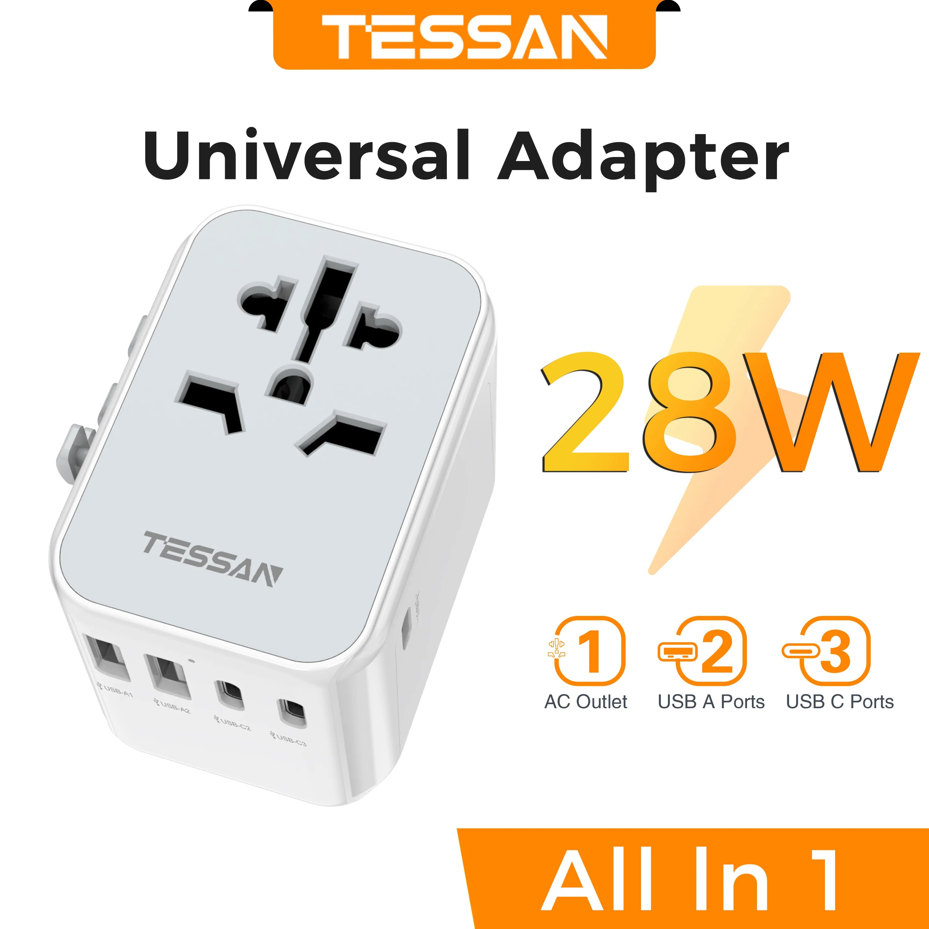 65W Gan Universal Travel Adapter Worldwide with USB and Type C Fast Charging Power Adapter EU/UK/USA/AUS Plug for Travel