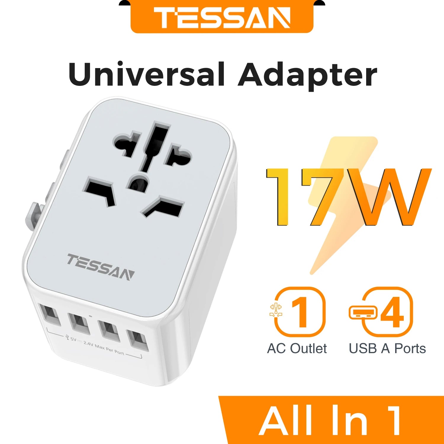 65W Gan Universal Travel Adapter Worldwide with USB and Type C Fast Charging Power Adapter EU/UK/USA/AUS Plug for Travel