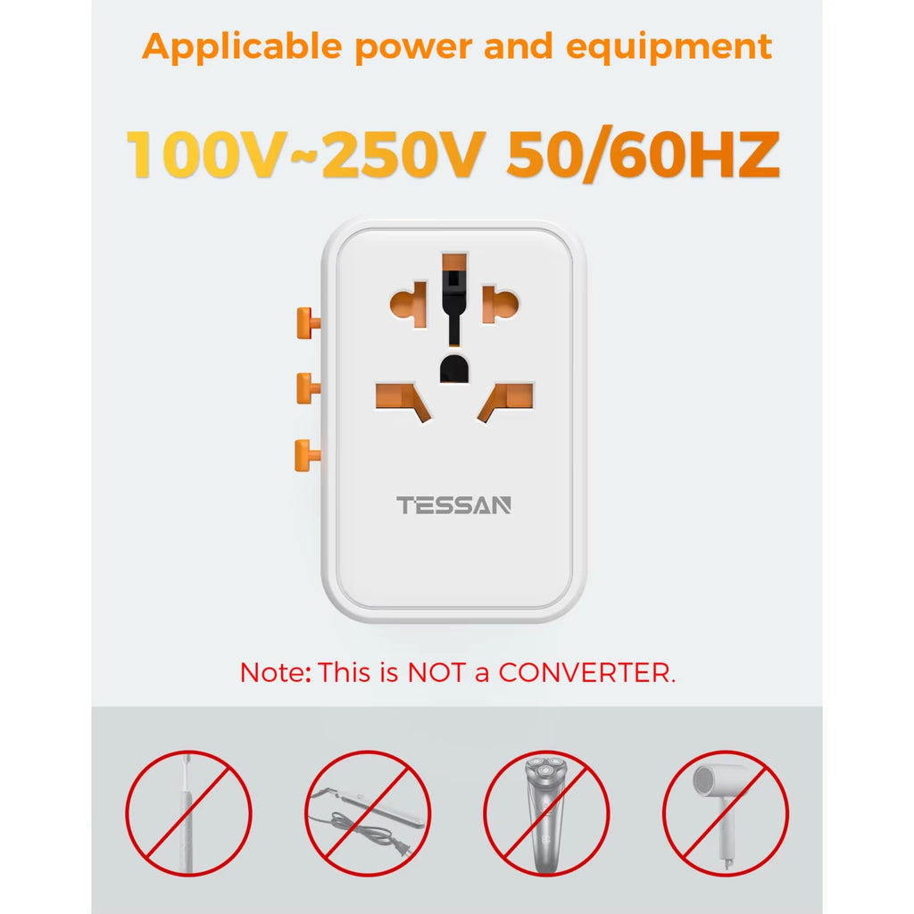 65W Gan Universal Travel Adapter Worldwide with USB and Type C Fast Charging Power Adapter EU/UK/USA/AUS Plug for Travel