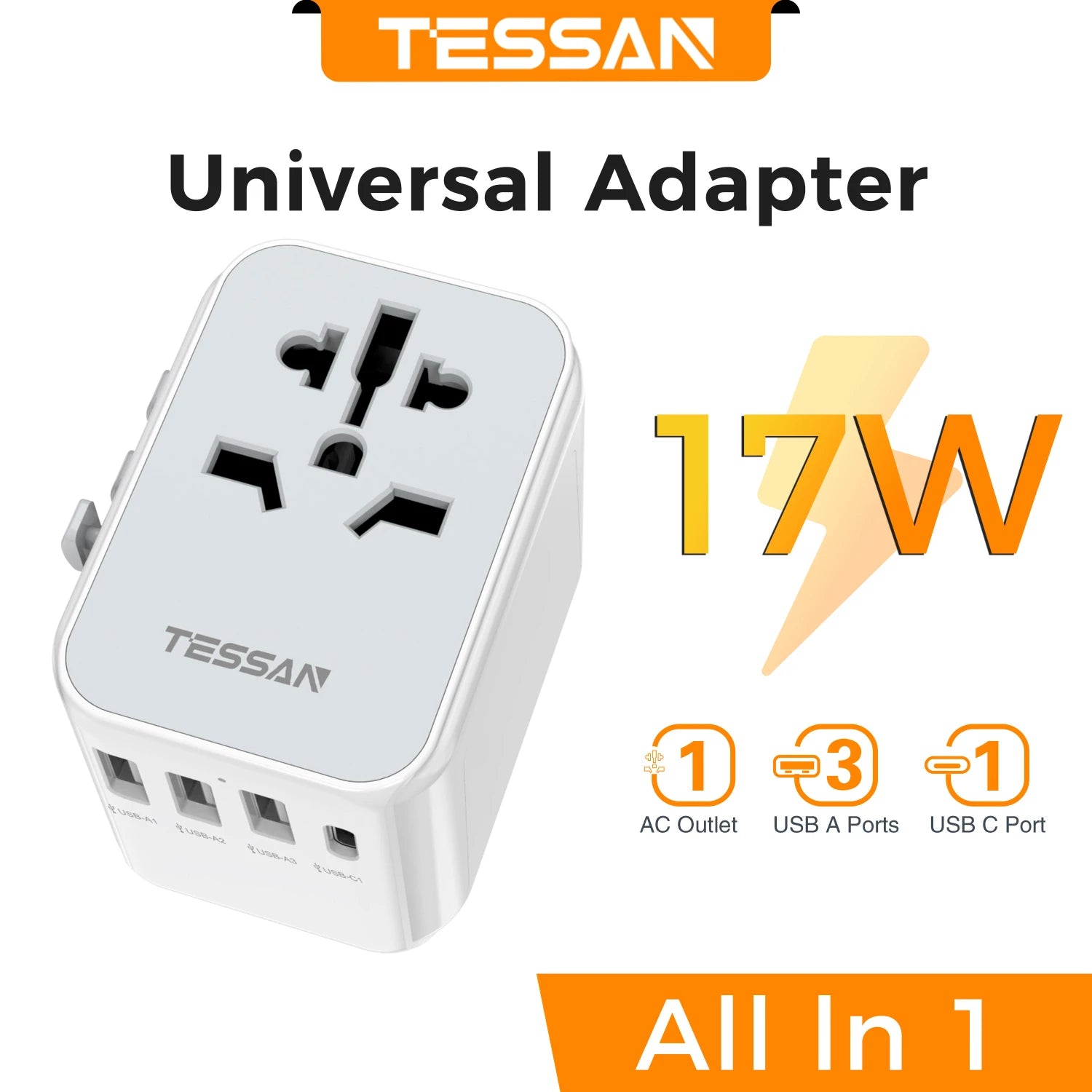 65W Gan Universal Travel Adapter Worldwide with USB and Type C Fast Charging Power Adapter EU/UK/USA/AUS Plug for Travel