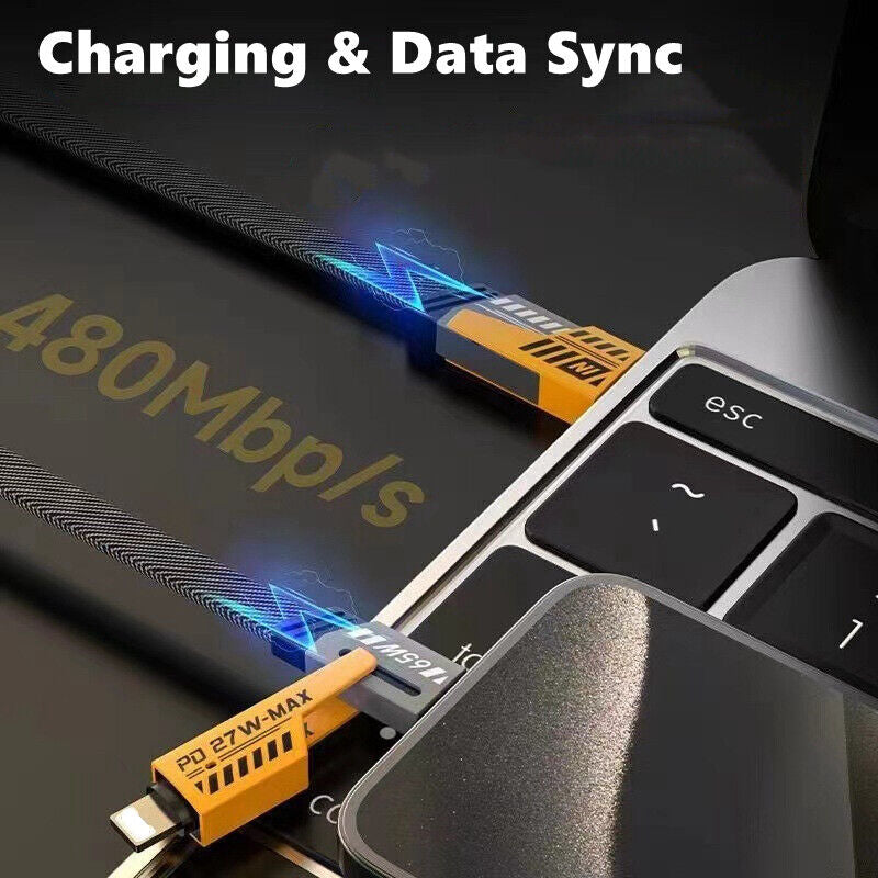 4 in 1 USB a to Type C Metal Charging Cable Data Cord Charger for Samsung Iphone